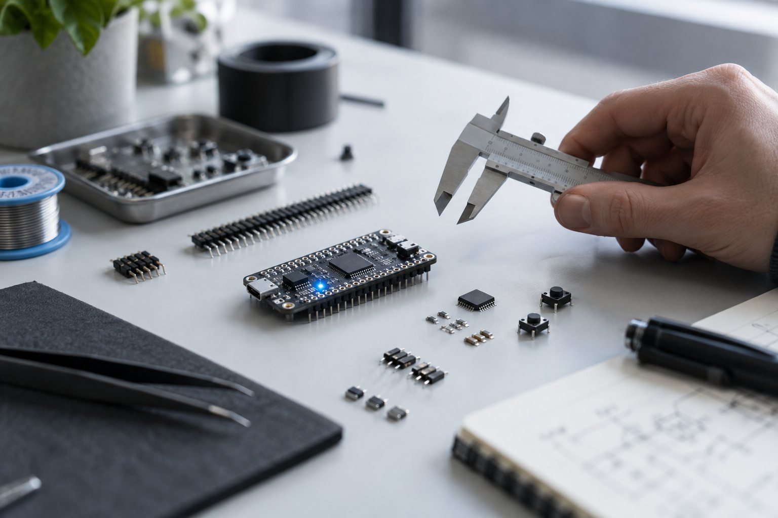 Rust sistem programlama fikrini çağrıştıran hassas elektronik çalışma tezgâhı